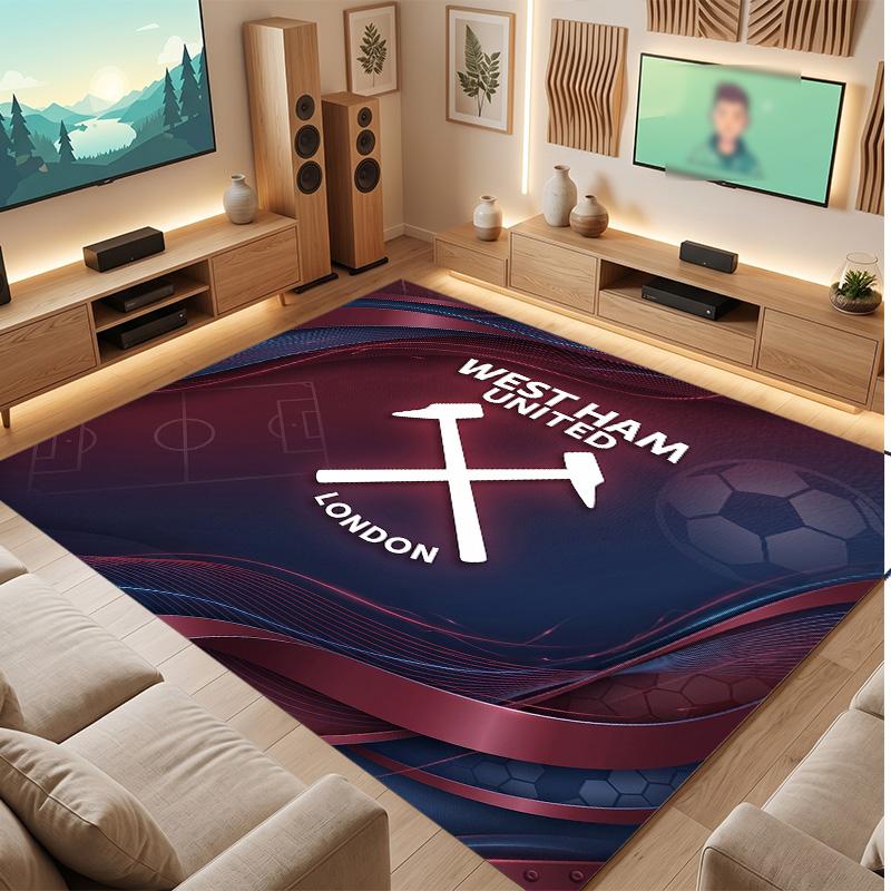 Tappeto in Velluto di Cristallo con Stampa del West Ham United Football, Comodo Assorbente d'Acqua Antiscivolo Tappeto per Pavimenti Interni