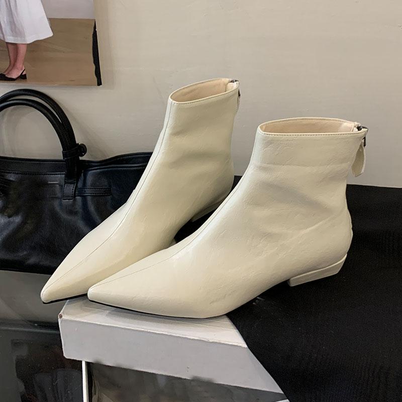 Módní dámské kotníkové strečové boty na nízkém podpatku se zipy Boty Módní špičaté dámské moderní krátké boty Boty