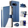 For Google Pixel 9a Case Zipper Wallet Color Splicing Leather Flip Phone Cover with Straps