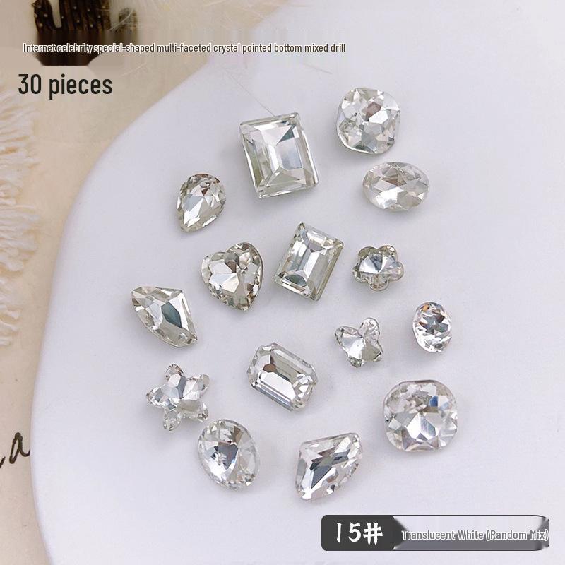 30-Piece Nail Art Crystal Rhinestones Set: Shiny Butterfly, Square, Asymmetrical Peach Heart Shapes