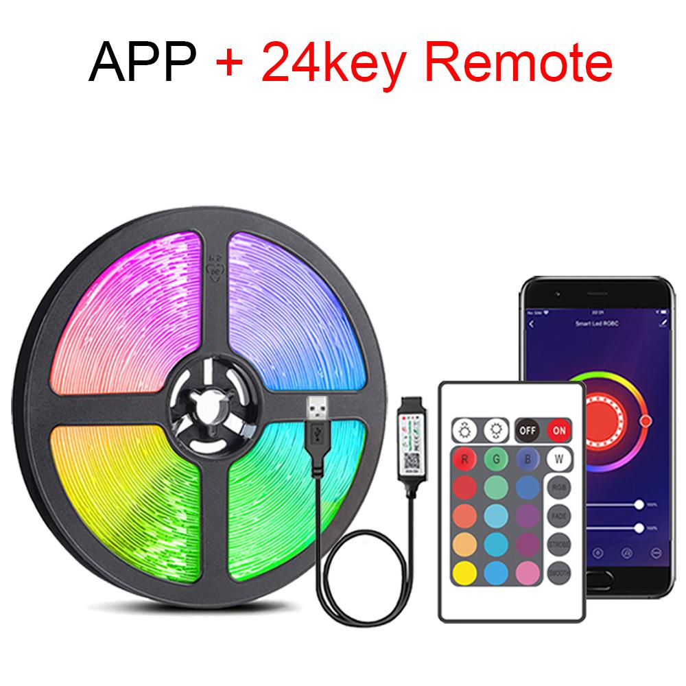

Светодиодная лента RGB 5050 с дистанционным управлением через приложение, гибкая лента USB 5 В для украшения дома, подсветка телевизора 1m