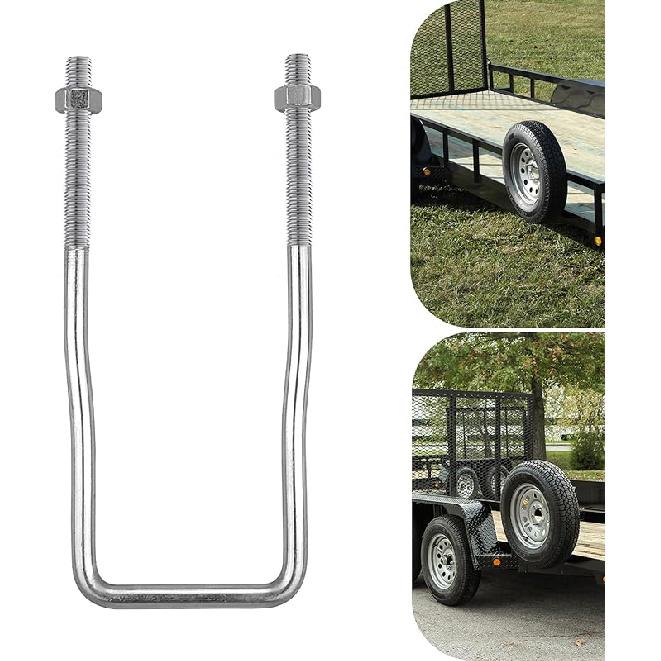 U-Bolt Trailer Spare Tire Bracket, Spare Tire Carrier Galvanized Threaded Spare Tire Mount Bracket Side Mount 4 Or 5 Lugs Fit For Fishing Boat, Ski U-Bolt Spare
