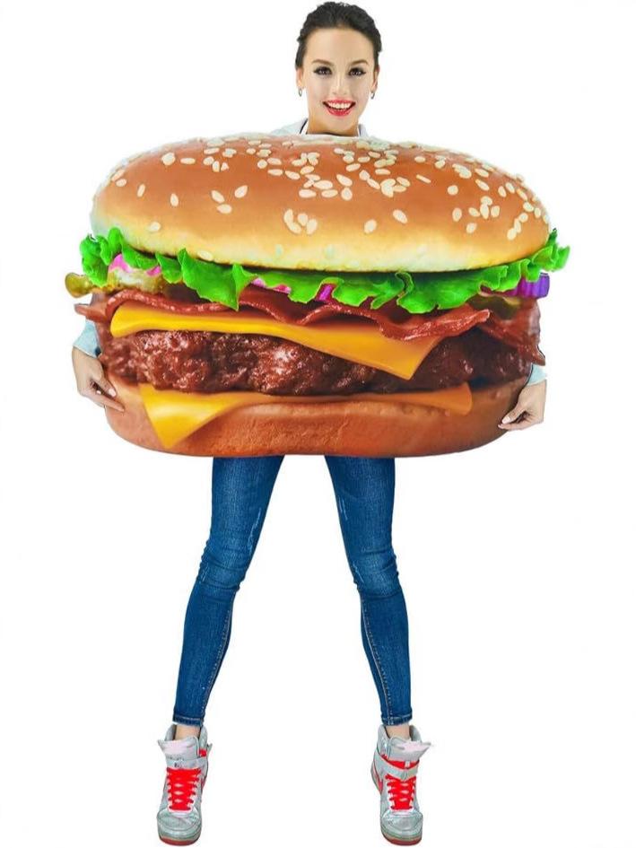 Halloween Adult Men and Women Hamburger Funny Food Carnival Party Costume