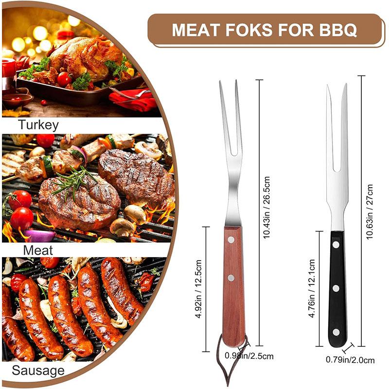 2 Pcs 10 Inch Meat Forks Stainless Steel Carving Forks with Wood Handle Long Barbecue Forks Kitchen Forks for Cooking Serving