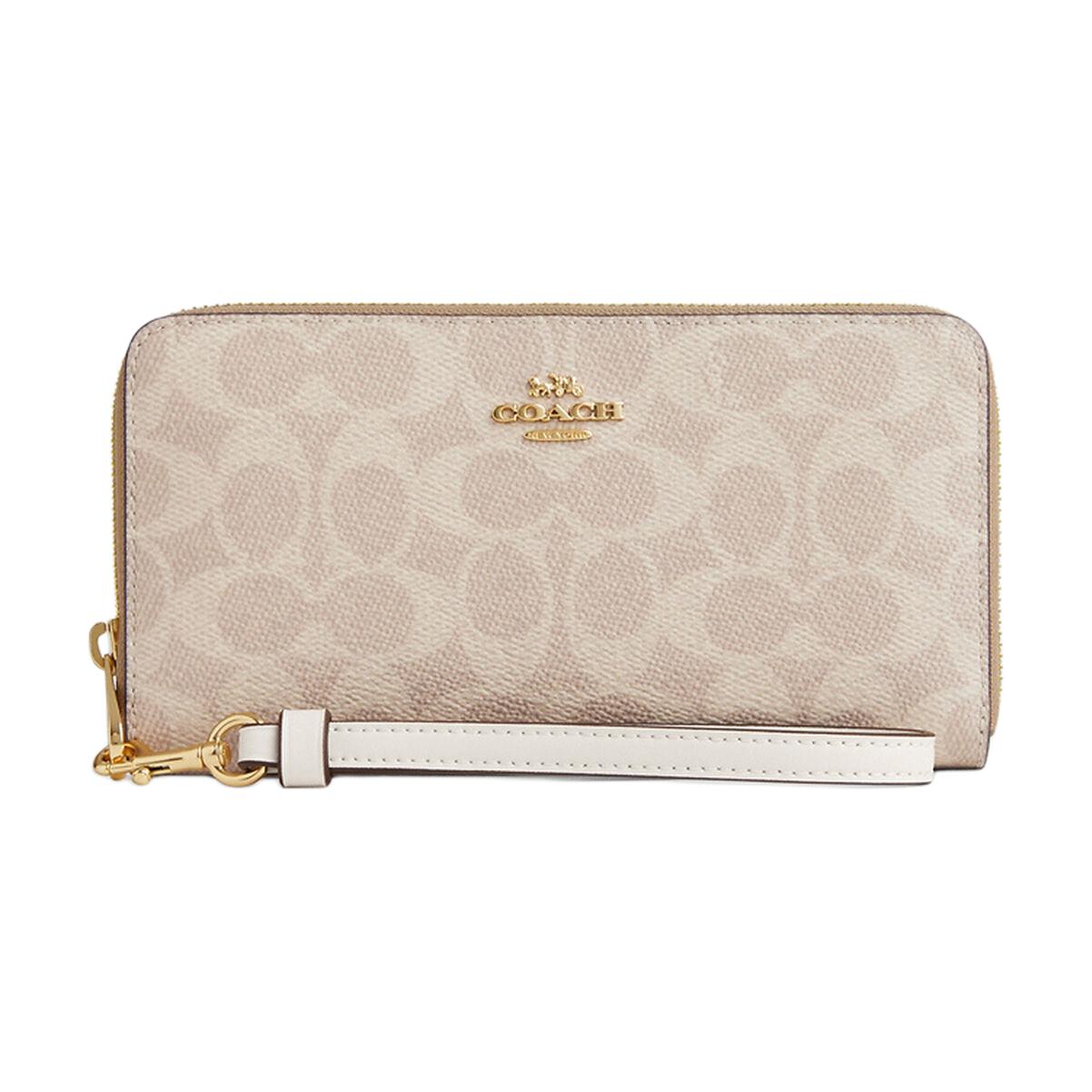 Coach 19 Metallic Logo Zipper Wallet Coated Canvas Women wallet Sand White CW778-IMXDM Sand & Chalk