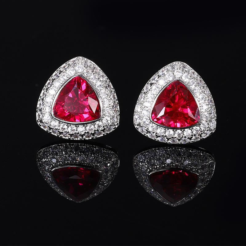 New Huabi Jewelry Copper Bottom Gold Plated Retro Simulated Red Acause Fat Triangle Set 17*1712*12
