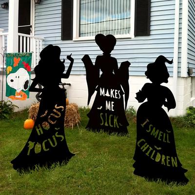 3pcs Extra Large Black Witches Halloween Silhouette Yard Signs - Thick Corrugated Plastic, Weather-Resistant, Easy-to-Install Stake Mounting