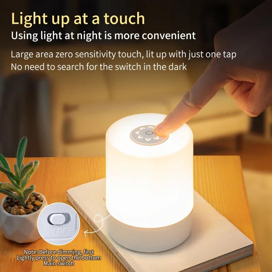 LED Touch Night Light USB Rechargeable Table Lamp With Remote Control Switch 3 Colors Dimmable Bedside Night Lamp Bedroom Decor
