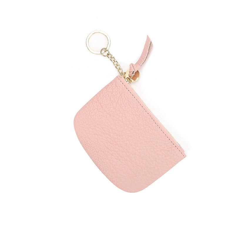 Damen Geldbörse aus reinem Leder, einfache weiche Oberschicht, Rindsleder, Schlüsselring, Mini-Geldbörse mit Reißverschluss