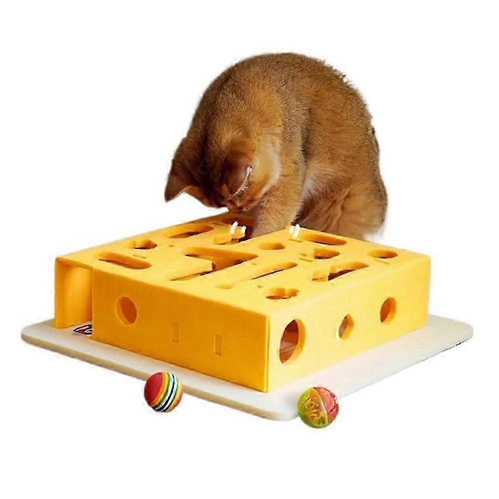 Interactive Cat Puzzle Toy - Intelligence Maze Box with Bell & Rainbow Balls, Eco Felt Cat Enrichment Game for Indoor Cats