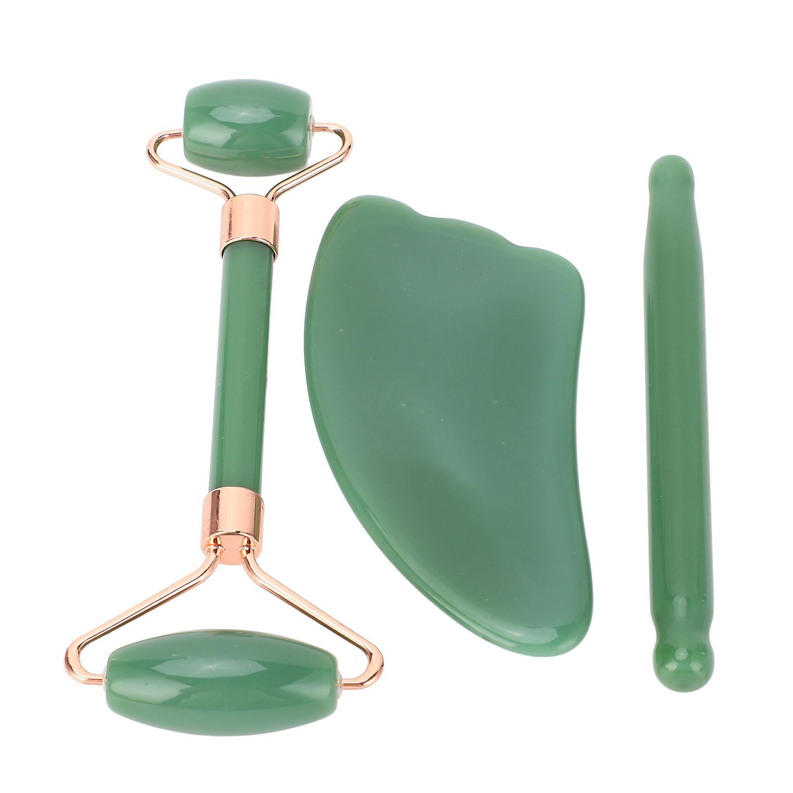 

Набор для массажа роликом из нефрита и гуа ша, ручной, с двойными головками, нефритовый ролик для массажа, набор для скребкового массажа