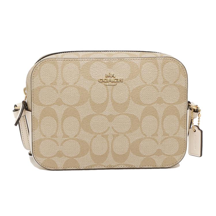 

New COACH Camera Coated Canvas With Leather Camera Bag Shoulder Bag Crossbody Bag Women s White & Khaki 91677-IMDQC 18.0*5.1*13.0CM