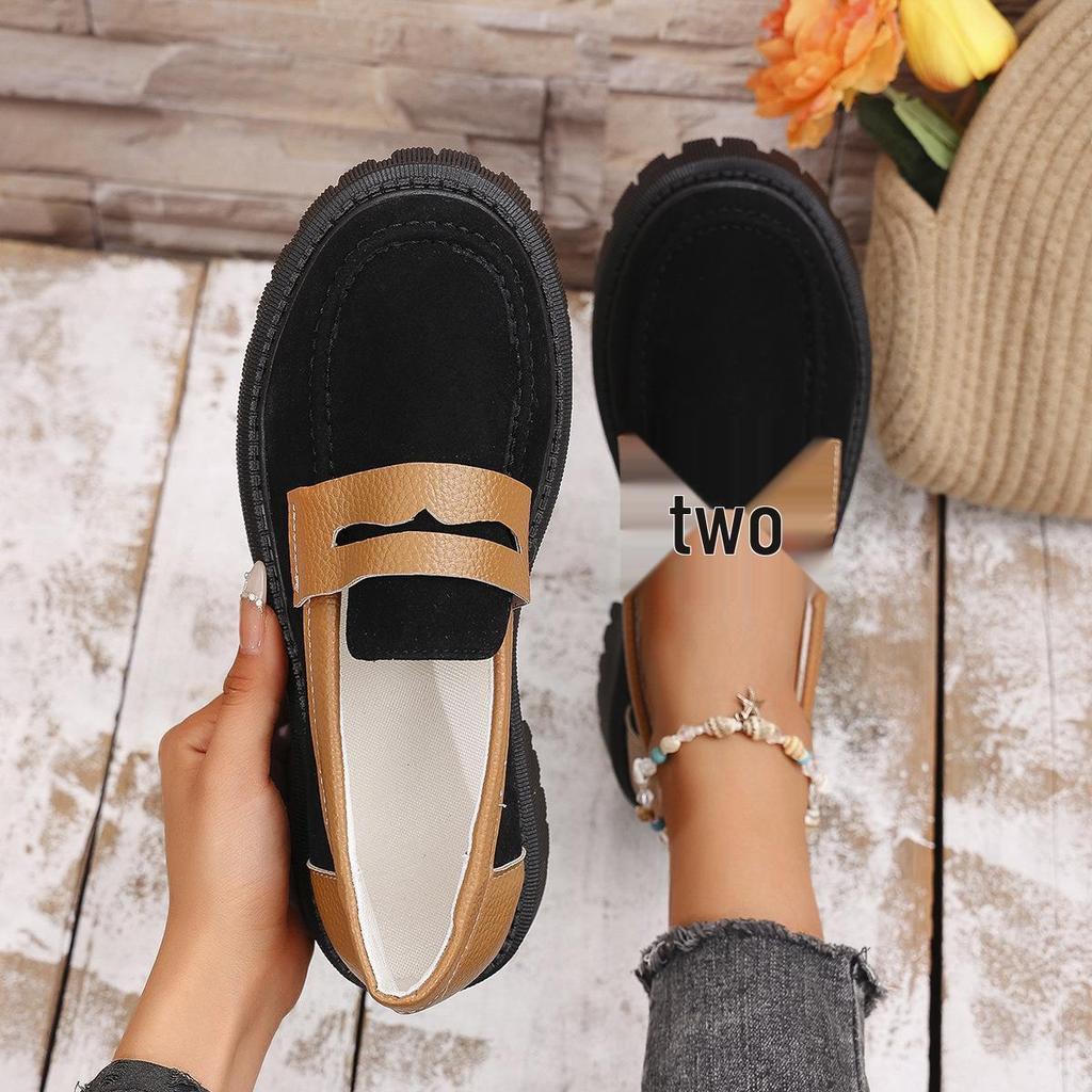 Women's Plus Size Chunky Heel Suede Loafers - British Style, Thick Sole, Spring/Autumn 2025