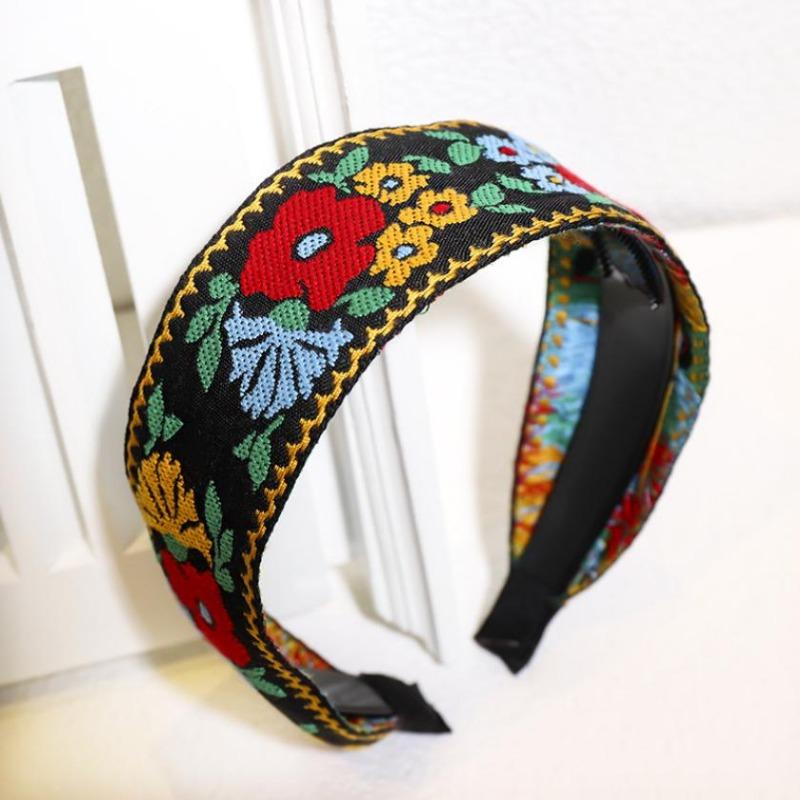 New Bohemian Style Embroidery Headbands Ethnic Wide-brimmed Hair Hoop Leaf Flower Pattern Hair Accessories Headwear for Girls