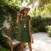 Women's Round Neck Short Sleeve Geometric Print Loose Fit Casual T Shirt Midi Dress