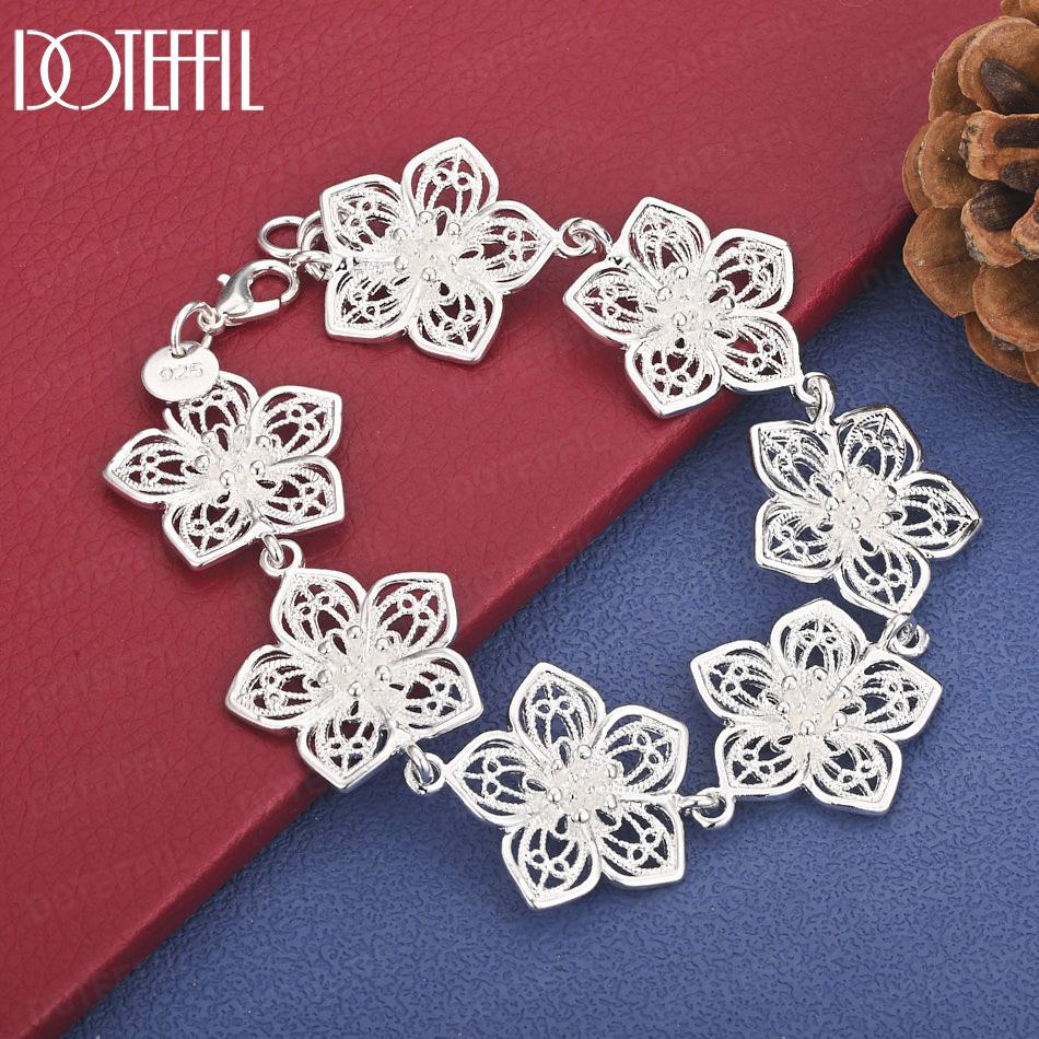 925 Sterling Silver Charming Flower Bracelet - Wedding Fashion Gift Jewelry