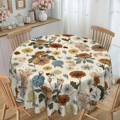 Spring And Summer Pastoral Retro Plant Round Tablecloth, Multi-Colored Flower Tablecloth, Dining Table Tablecloth Waterproof Material