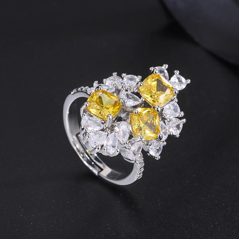 Vintage colored diamond ring, yellow and pink zircon inlaid sparkle ring.