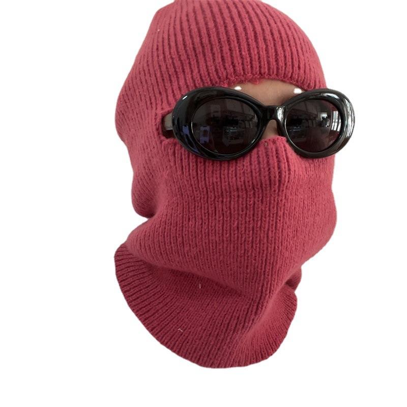 One hat and two wears~ Winter face kini windproof and warm cycling knitted hat balaclava cap pullover wool hat