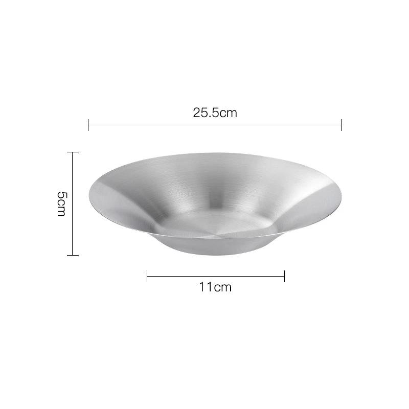 304 Deepened Stainless Steel Dinner Plate Korean Style Round Fruit Serving Dishes Trays Main Dining Noodles Platter Salad Bowl
