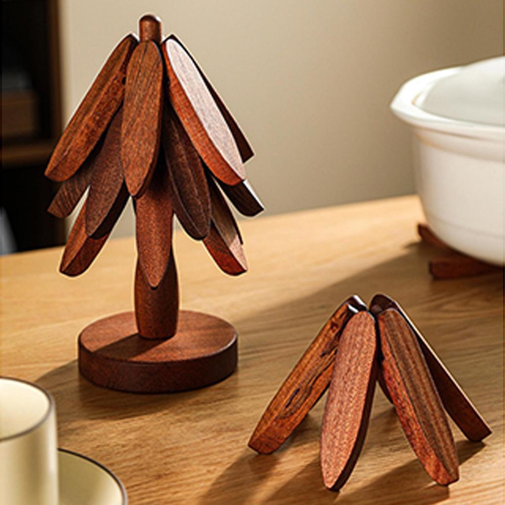 Table Decor Coaster Hot Dish Pad Foldable Christmas Tree Wood Teapot Holder Tree Coaster For Home Kitchen Restaurant Bowl cups