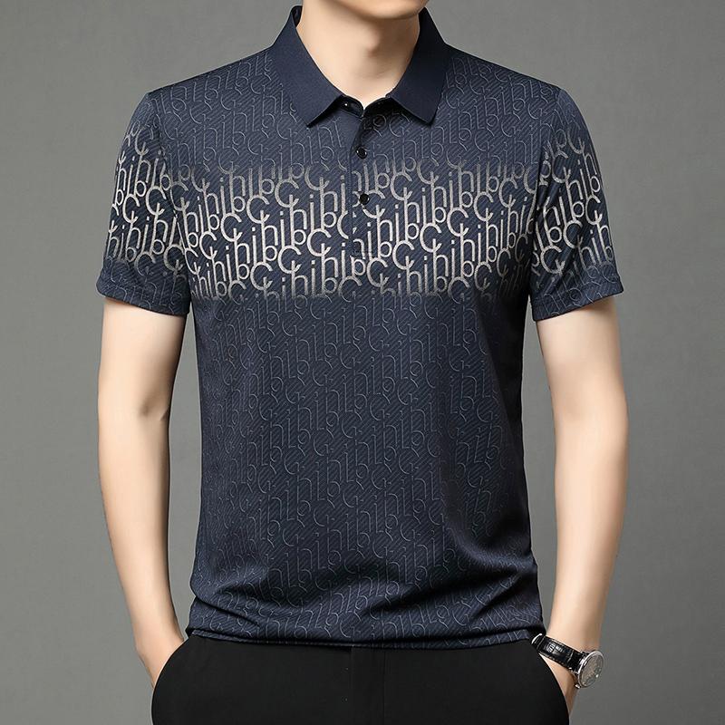 Men's Short Sleeved High End Brand Letter Printed Polo Shirt Summer Business Casual Seamless Cool Lapel T-Shirt Top Men's Wear