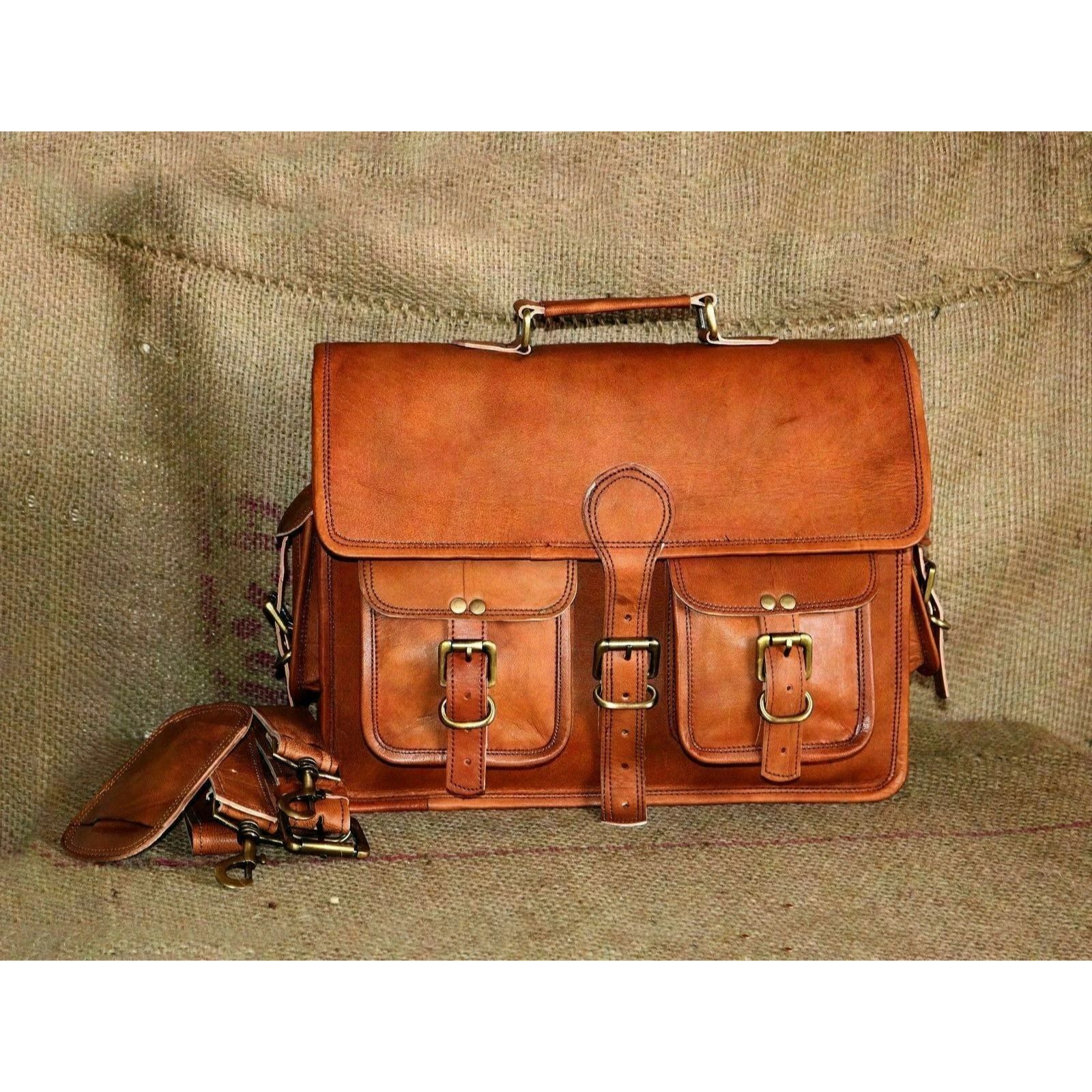 

Винтажный портфель для ноутбука из натуральной кожи, сумка-портфель, мужская сумка ручной работы 13 x 10 x 4 in