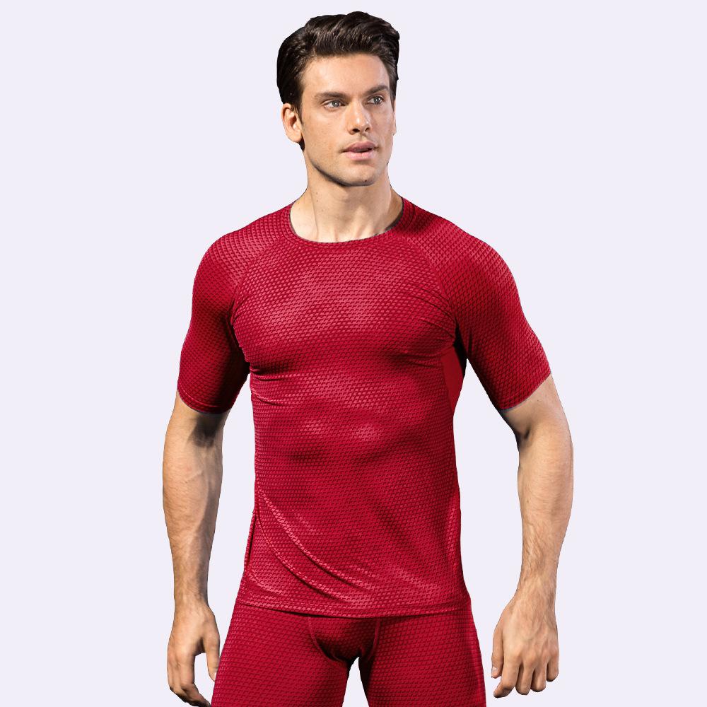 Men s 3D Embossed Fitness Running Short Sleeve - Tight Elastic, Sweat-wicking, Quick-drying Large