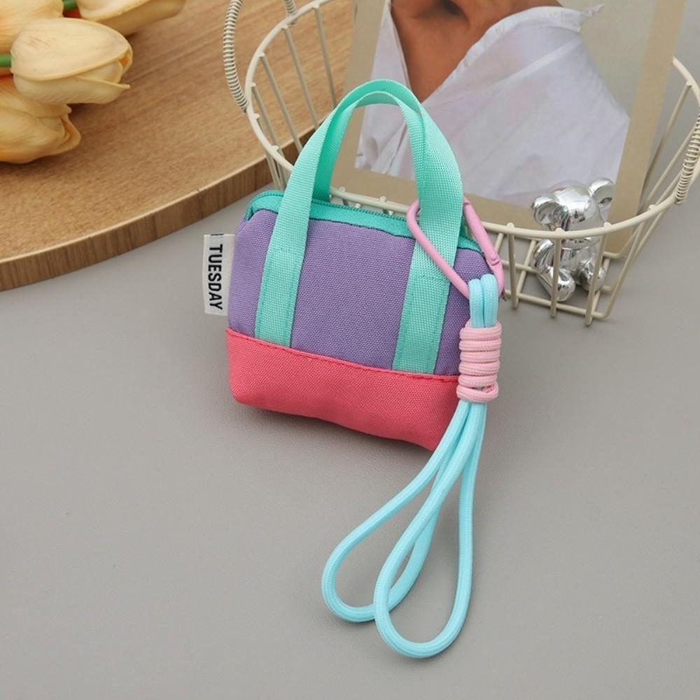New Mini Coin Purse Canvas Dopaamine Pink Earphone Case with Wristband Card Holder