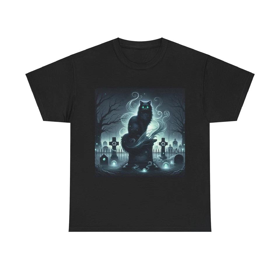 Unisex Adult T Shirt Gothic Fantasy Cat Gravestone Artwork M