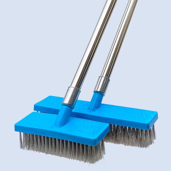 Stainless Steel Floor Brush with Long Handle Heavy Duty Floor Scrubber Ergonomic Angle Wire Cleaning Brush