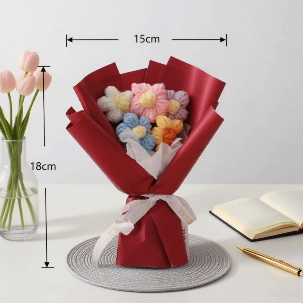 Cute Artificial Crochet Flowers Bouquet Handmade Mini Size Knitted Puff Flower 5 Stems Simulation Knitted Flower Teacher's Day