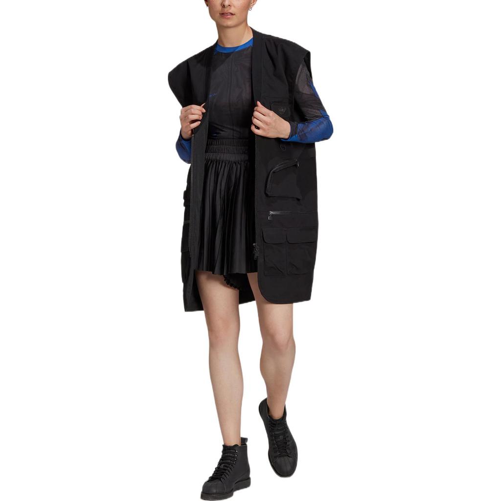 adidas Originals Blue Version Solid Color Zipper Multi-Pocket Sports Vest Women Vests Black HB9403