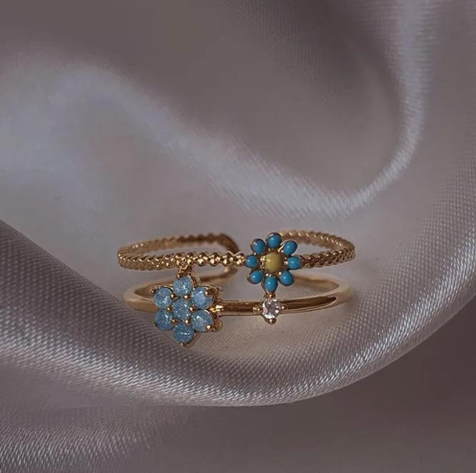 New Cute Colorful Zircon Flower Ring For Women Girl Fashion Vintage Zircon Adjustable Rings Jewelry Gift