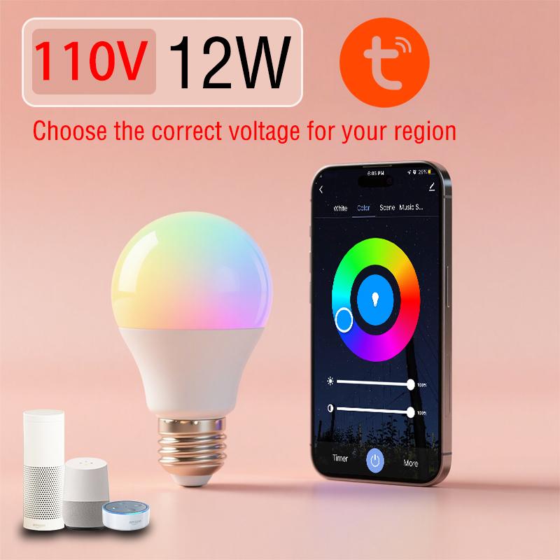 Smart LED Bulb E27 TuYa APP 110V 220VControl Dimmable Light Bluetooth RGB Lamp  Bedroom Decoration Party Lighting Smart Life