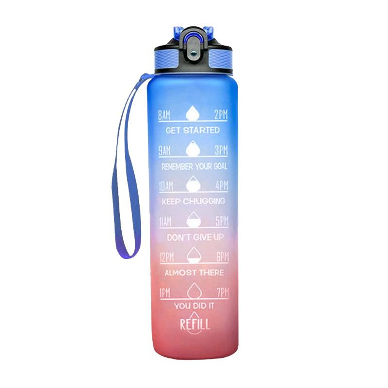 1 Liter Motivations-Wasserflasche mit Strohhalm-Mundstück Mit Zeitmarkierung Auslaufsichere Sport-Wasserflasche Für Fitnessstudio Camping Tour