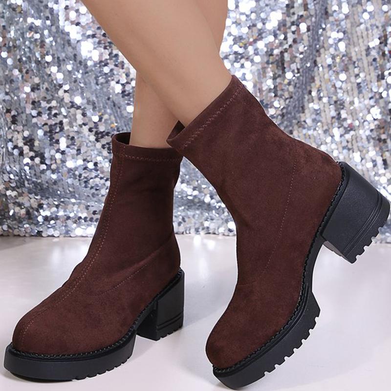 Fashion Autumn Winter Solid Color Suede Ankle Boots Women Casual Plus Size Platform Booties Woman Comfortable Square Heel Botas Female