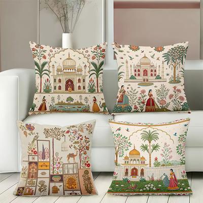 Kissenbezüge im indischen Stil mit Palast- und Frauenmustern, Polyester-Kissenbezug, dekorativer Kissenbezug für Sofa, Kopfkissen