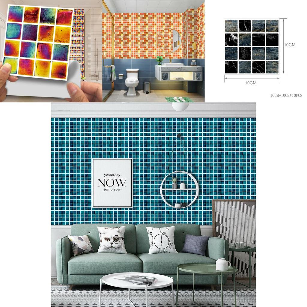 Luxurious Bathroom Mosaic Tile Stickers Set Of 10 For Effortless Wall Decoration