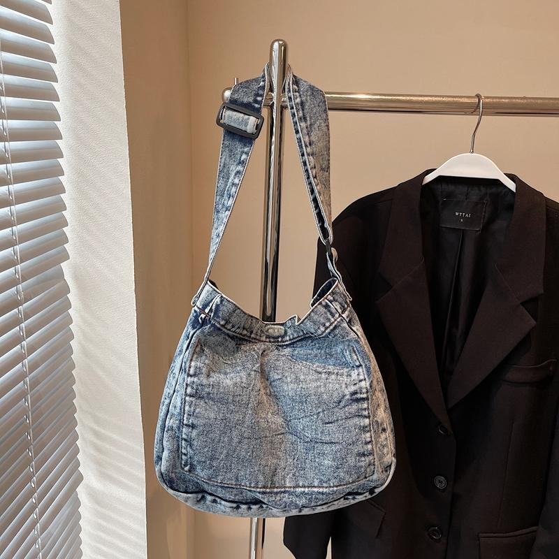 Denimveske Dame Skulderveske Stor Kapasitet Pendler Crossbody-veske