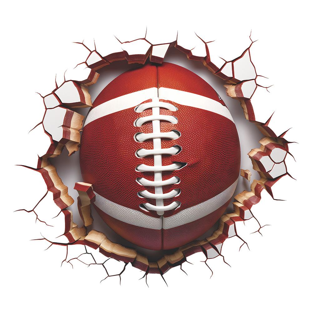 

Rugby Ball Breaking Wall 3D Wall Sticker Self-Adhesive for Kids Bedroom Study Room Home Decoration 36x39CM різнокольоровий