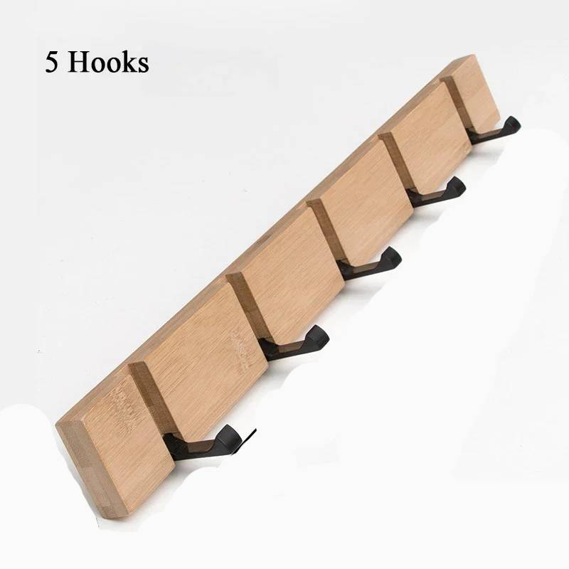 Garderoben-Organizer Wandhängend Bambus Schlüsselhaken Halter Gestell Haken Garderobenhaken Mit 5 Ausziehbaren Haken Heimdekoration