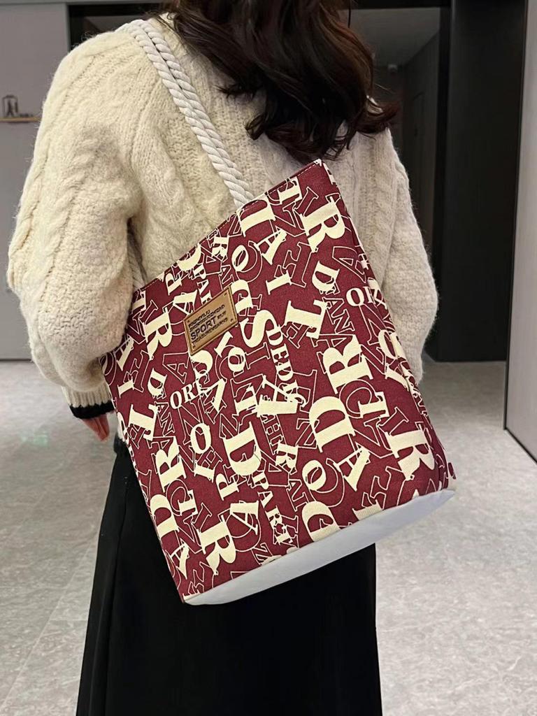 Large Capacity Canvas Tote: Simple, Stylish Commuter Bag for Female Students with Letter Print