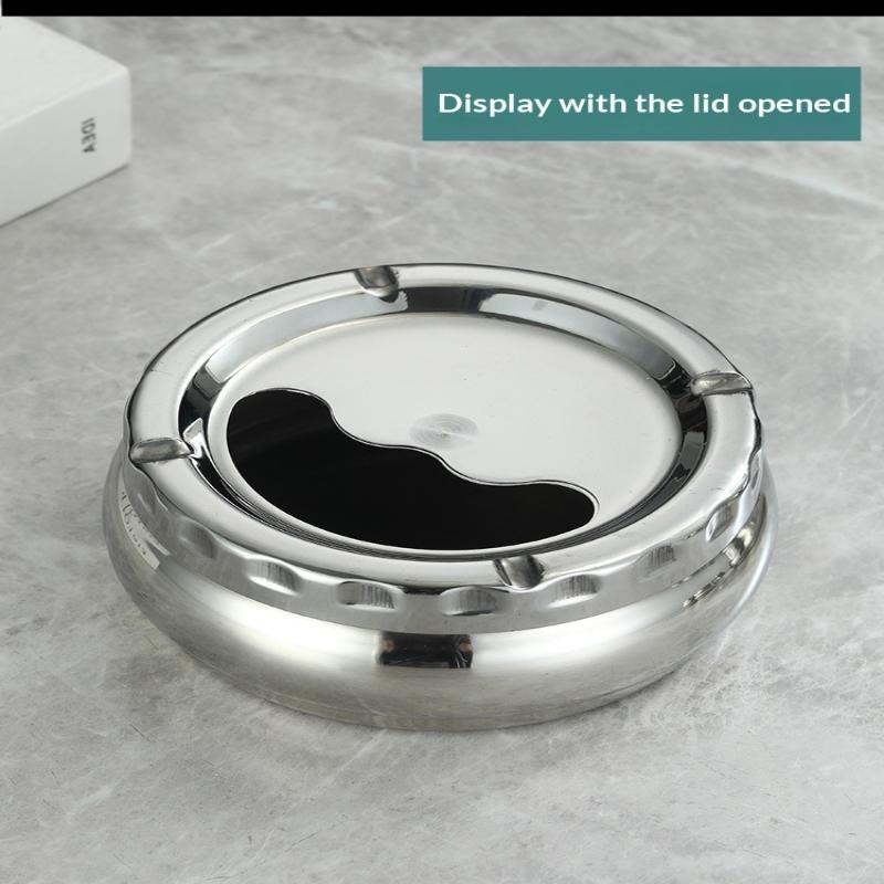 Stainless Steel Ashtray with Windproof Lid Rust Proof Easy to Clean 3 Sizes for Home Outdoor Hiking Travel Use