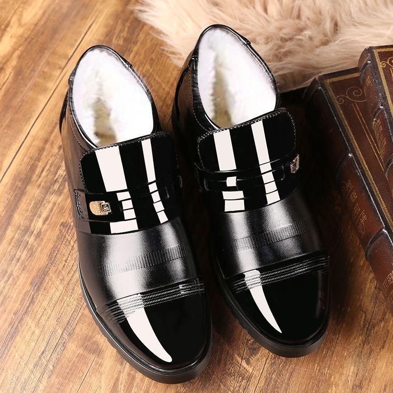 Leather Men's Fleece Warm Thickened Versatile Business Casual High Top Leather Shoes Non-slip Winter Snow
