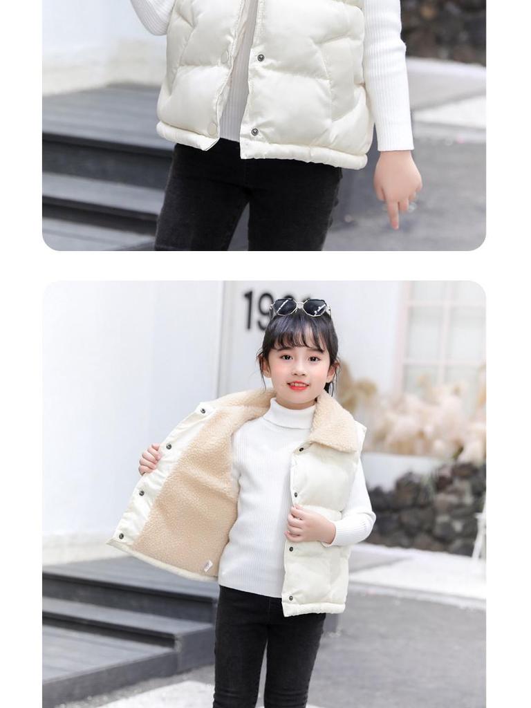 Children's Lamb Wool and Cotton Vest for Fall/Winter - Fashionable Solid Color for Boys and Girls