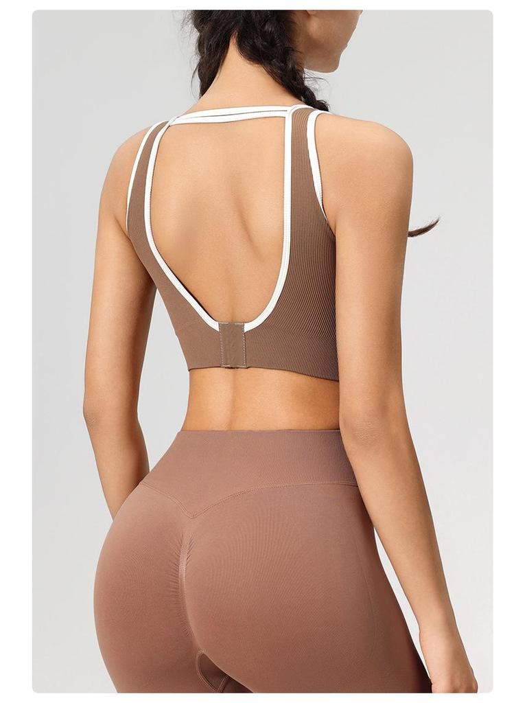 Women's Open-Back Shockproof Yoga Vest with Fixed Cup