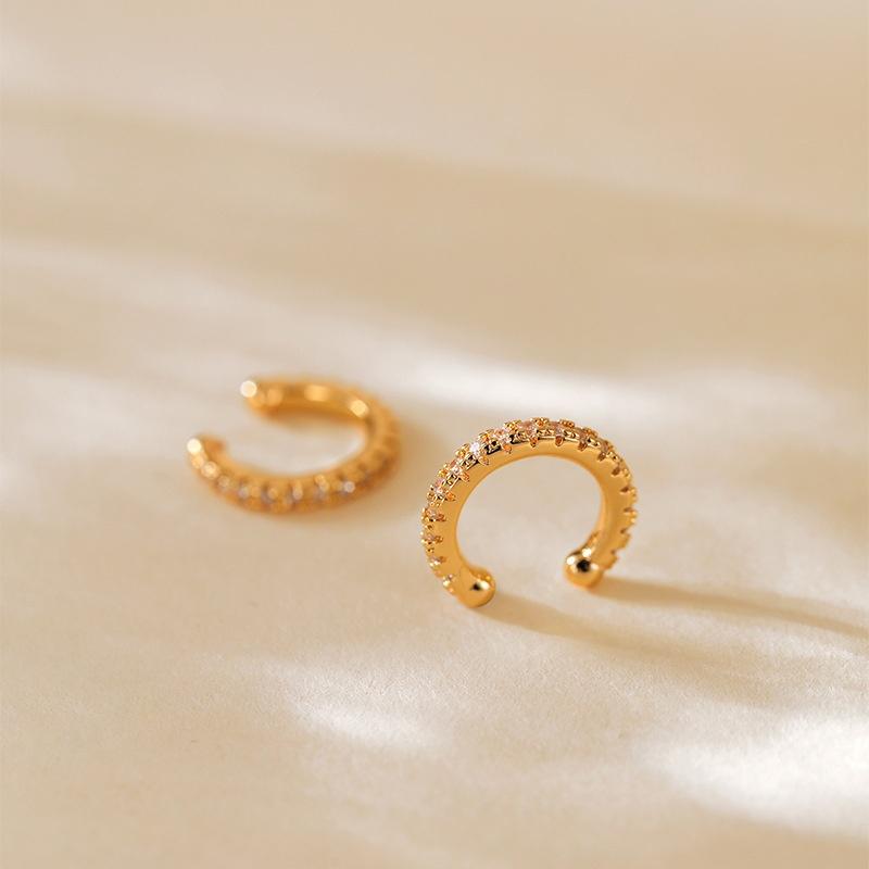 18K Gold-Plated Color-Preserving Cubic Zirconia C-Shaped Ear Cuff for Women Fashion Simple Ins Style Earrings Jewelry Gifts