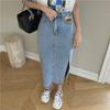 2021 Women's High Waist Slim Fit Denim Midi Skirt with Side Slit