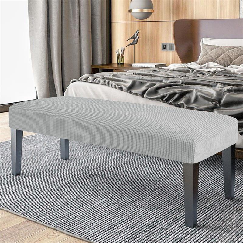 Nordic-style Corn Grain Fleece Stretch Bench Cover Elastic Piano Stool Cover Stretchable & Breathable Bedside Stool Slipcover 1 pce